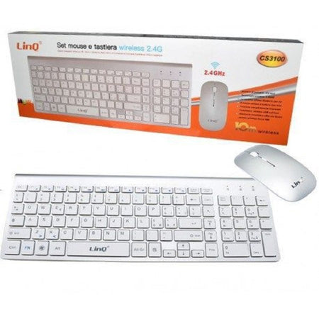 Kit Tastiera + Mouse Slim Sottile Wireless 2.4ghz Fino A 10 Mt Cs3100 102 Tasti