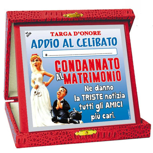 Targa D’onore Addio Al Celibato Condannato Al Matrimonio Targa Premio Divertente Idea Regalo Casa e cucina/Decorazioni per interni/Accessori decorativi/Targhe e cartelli Kondorama - Martinsicuro, Commerciovirtuoso.it