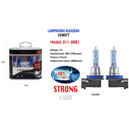 Lampada Alogena H11 Faro 12v 55 W Alta Qualit? Super Luminoso Maxtech H11-b001