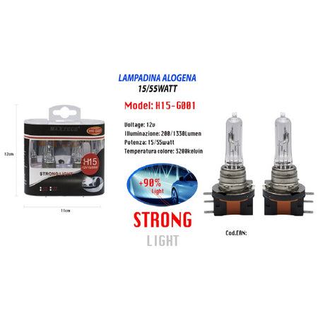Lampada Alogena Per Auto 15/55watt H15 12 V Luce Calda Ricambio Maxtech H15-g001