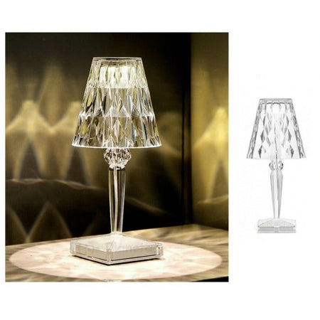 Lampada Tavolo Cristallo Trasparente Ricaricabile Usb Lume Luce Calda 3000k D17