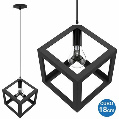 Lampadario Lampada Sospensione Cubo 18cm Design Moderno Paralume Metallo Nero
