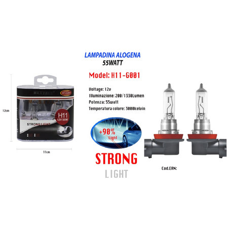 Lampadina Alogena Per Auto H11 12v 55 Watt Luce Calda Forte Faro Maxtech H11-g001