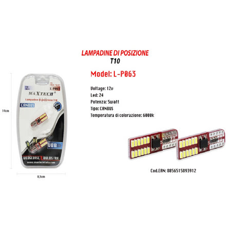 Lampadine Di Posizione Canbus Maxtech L-p063 12v 24 Led 5 W 6000k Ultra Luminose