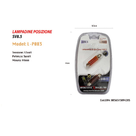 Lampadine Di Posizione Sv8.5 12v 5w 44mm Lampadine Ultra Luminose Maxtech L-p083r