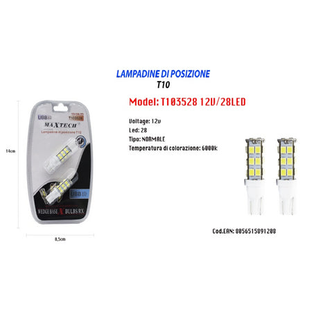 Lampadine Di Posizione T10 Maxtech T103528 12v 28led 6000k Lampadine Ultra Luminose