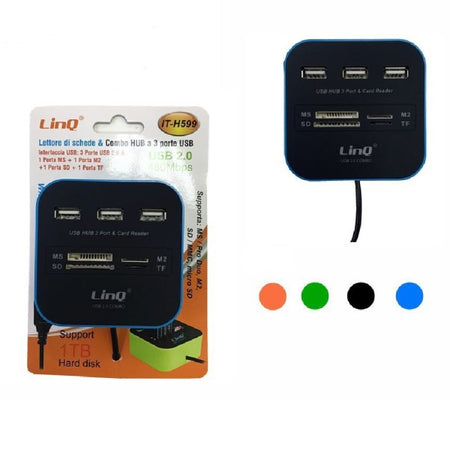 Lettore Schede Memory Card Reader Combo Hub 3 Porte Usb 2.0 Ms M2 Sd Tf It-h599