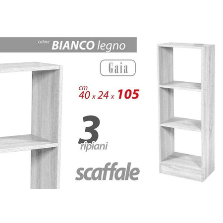 Libreria 3 Ripiani Scaffale 105x40x24cm Mensole In Legno Bianco Moderno 768934