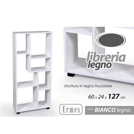 Libreria H127x60x24 Cm Ripiani In Legno Bianco Striato Mobile Scaffale 750892