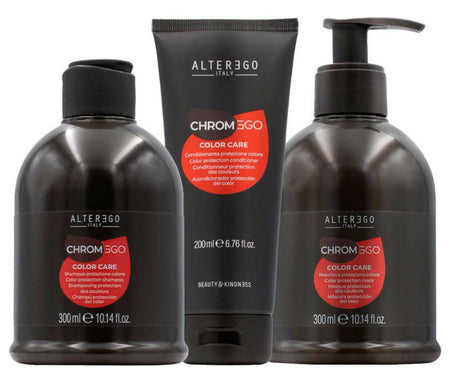 Alterego chromego color care shampoo 300 ml + color care conditioner 200 ml + color care mask 300 ml , per capelli colorati e decolorati.