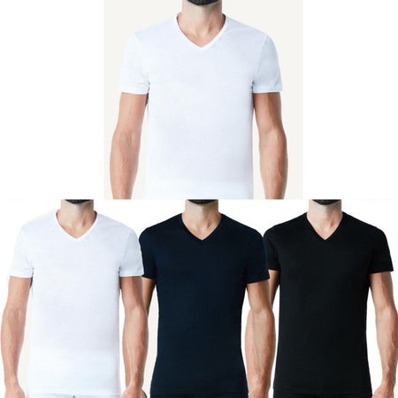 Maglia T-shirt Da Uomo Intima Manica Corta Scollo A V 100% Cotone Colore Nero