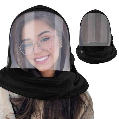Maschera Integrata Per Viso Trasparente Cappello Caldo Sciarpa Zipper Flip Cover