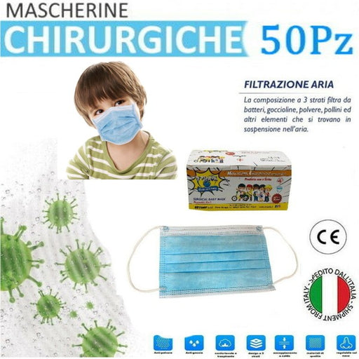 Mascherine Chirurgiche Per Bambini Monouso In Tnt 3 Strati Protettivi Viso  50pz - commercioVirtuoso.it