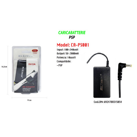Maxtech Ca-ps001 Caricabatterie Compatibile Con Psp Modello 1000/2000/3000 5v/2a