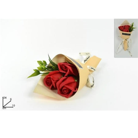 Mazzo Mazzettino Bouquet Di Rose Rosse Finte Con Foglie Regalo Per San Valentino