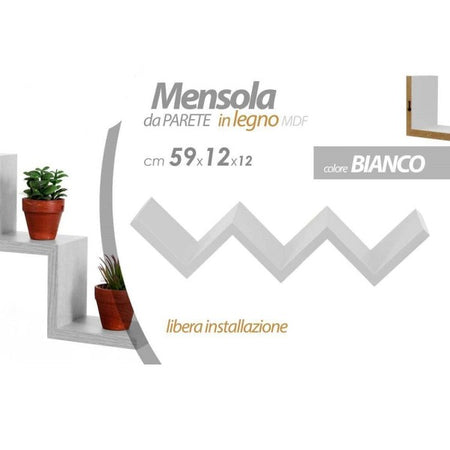 Mensola Da Parete Scala Scaletta In Legno Mdf Bianco Zig Zag 59x12x12 Cm 621765
