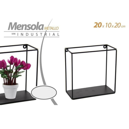 Mensola Quadrata Bacheca Parete Metallo Nero 20x10x20cm Serie Industrial 822230