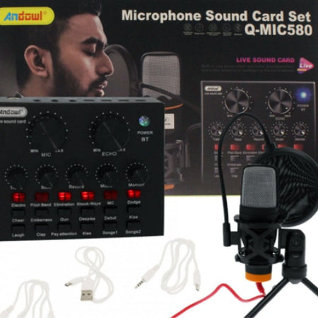 Microfono A Condensatore Q-mic580 Schede Audio Bluetooth Filtro Anti-pop Con Base