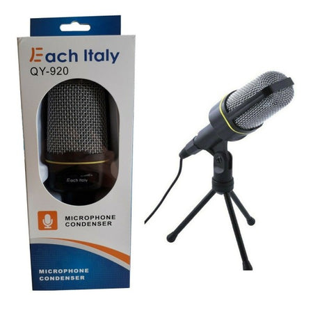 Microfono A Condensatore Treppiede Da Tavolo Cavo Jack Pc Notebook Chat Qy920