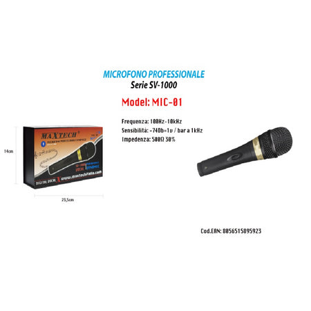 Microfono Con Cavo Per Karaoke Feste Dinamico 3.2 Mt 18cm Xlr-jack On/off Maxtech Mic-01