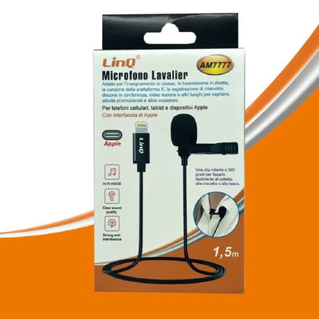 Microfono Lavalier Con Clip Colletto Bavero Plug Lightning Iphone 1.5mt Am7777