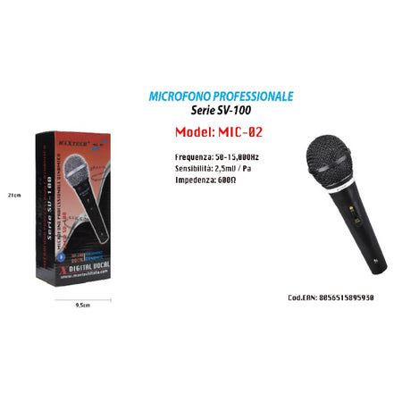 Microfono Unidirezionale 17,5cm On/off Cavo 2mt Xlr Jack Karaoke Maxtech Mic-02