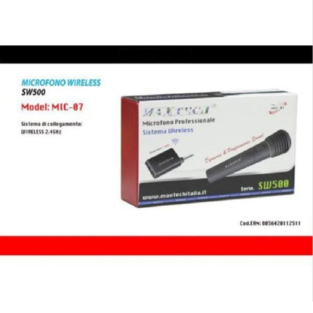 Microfono Wireless Portatile Unidirezionale Con Ricevitore Karaoke Mic-07 Maxtech