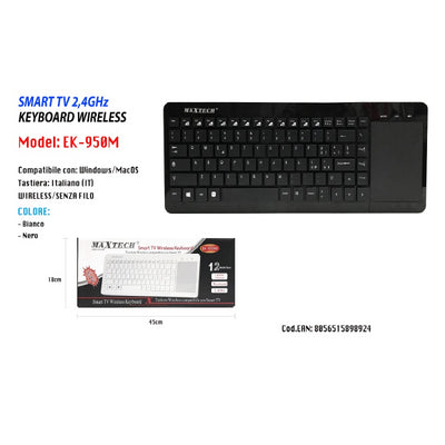 Mini Tastiera Wireless Touchpad Keyboard Smart Tv Computer Pc 2.4ghz Maxtech Ek-950m