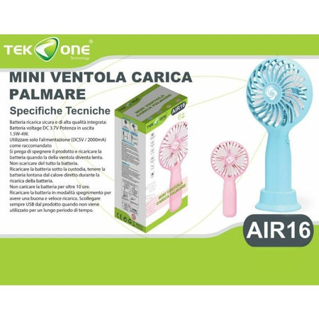 Mini Ventilatore Tekone Air16 Portatile Ventole Carica Palmare