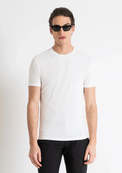 T-shirt Uomo super slim fit bianca in cotone elasticizzato con stampa logo