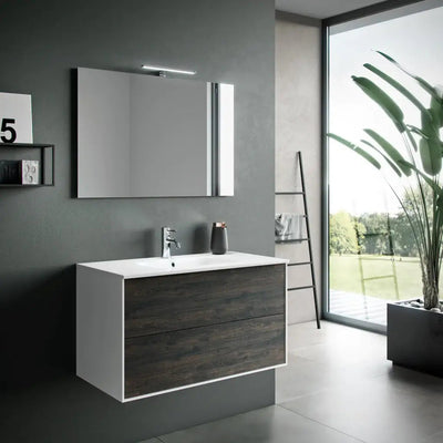 Composizione Mobile Bagno 100cm Sospeso Due Cassetti e Specchio Con Lampada Casa e cucina/Bagno/Mobili da bagno/Mobiletti con lavabo Shopbagno.it - Roma, Commerciovirtuoso.it