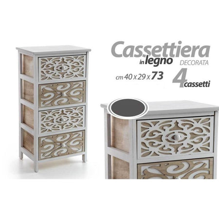 Mobile Cassettiera 4 Cassetti Decorati In Legno Bicolore 40 X 29 X 73 Cm 788208