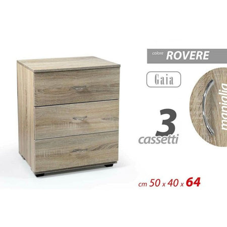 Mobile Cassettiera Gaia Legno Rovere 3 Cassetti 50x40x64cm Design Moderno 769474