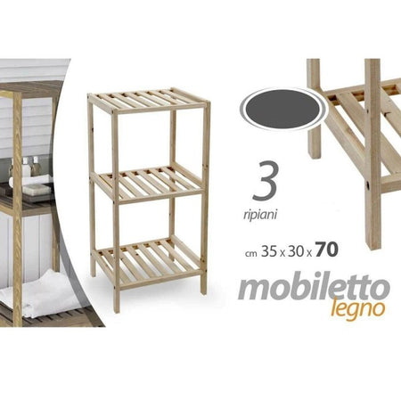 Mobile Scaffale In Legno 3 Ripiani Mensole 35x30x70cm Arredamento Casa Bagno