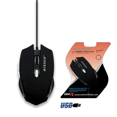 Mouse Da Gioco Gaming Per Computer Pc Cavo Usb 2.0 Filo 1.2 Mt Tasti Maxtech M-z014