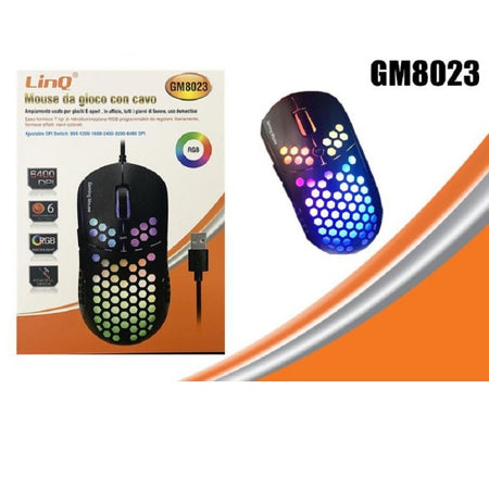 Mouse Gaming Da Gioco Con Filo Usb 2.0 Dpi Regolabile 6400dpi 7 Luce Rgb Gm8023