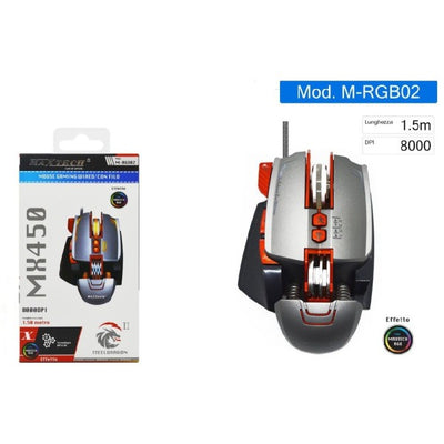 Mouse Gaming Rgb Multicolor Con Filo Tasti 8000 Dpi Usb Per Pc Notebook M-rgb02