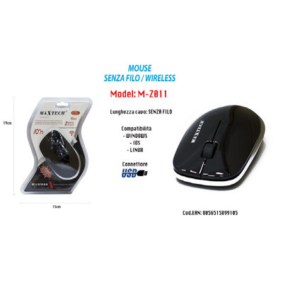 Mouse Senza Fili Wifi 2.4 Ghz Per Computer Pc Notebook Wireless Maxtech M-z011