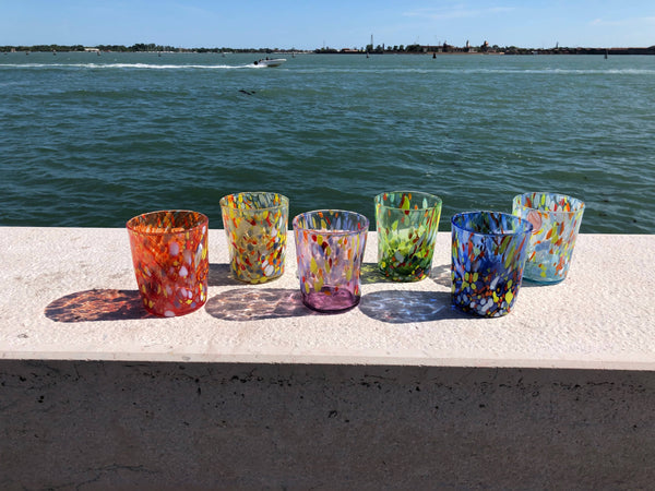 6 Bicchieri in Vetro “I Colori di Murano”. Prodotto a Mano in