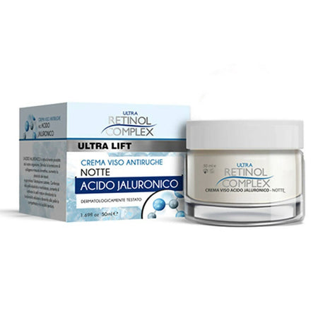 Crema viso antirughe notte con acido jaluronico per una pelle visibilmente ringiovanita ultra lift retinol complex