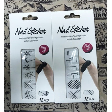 Nail Art Stickers Geometrico Nero Argento Glitter 12 Decorazioni Adesiva Unghie