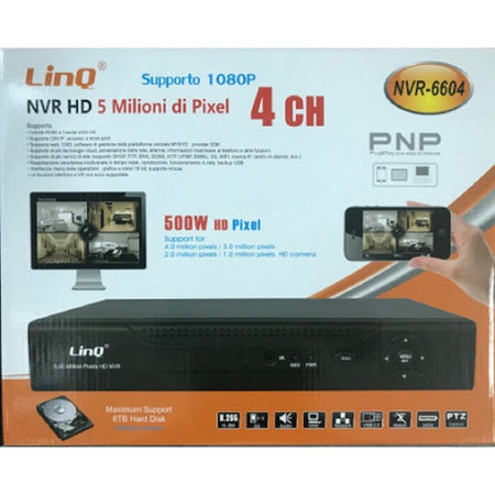 Nvr 4ch Canali Registratore Rec&live Full Hd 1080p Wifi H.264 H.265 P2p Nvr-6604
