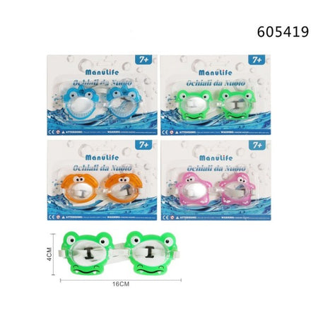 Occhialini Da Nuoto Per Bambini Da Piscina Con Animaletti Colorati 16x4cm 605419