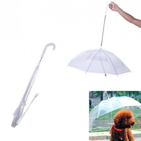 Ombrello Portatile Trasparente Cane Animali Antivento Pioggia Guinzaglio Collare