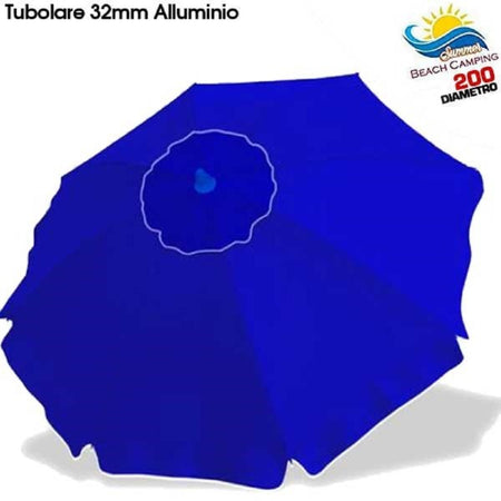 Ombrellone Da Spiaggia Alluminio 2 Mt Con Snodo Tessuto Polyestere Blu Palo 32mm