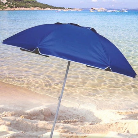 Ombrellone Mare Spiaggia Giardino Palo Alluminio E Tessuto Grande 240cm Blu