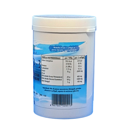 Scen Omega 3 - 2000mg. ad altissima concentrazione 75% da olio di pesce raffinato con 1500 mg Omega3- 400 mg. EPA + 1000 mg. DHA, 120 perle