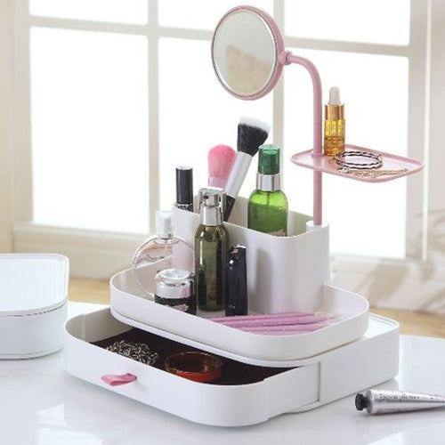 Organizzatore Porta Cosmetici Make Up Con Specchio Rotante Espositore Organizer