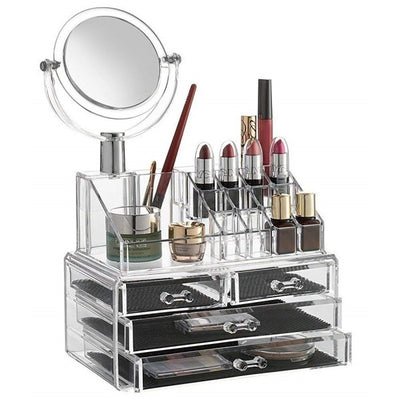Organizzatore Porta Cosmetici Make Up Specchio Espositore Organizer 16 Comparti