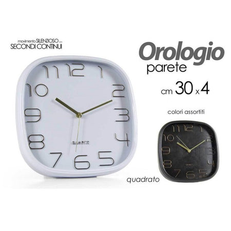 Orologio Da Parete Quadrato Silenzioso 30x4cm In Plastica Vari Colori Ass 768194